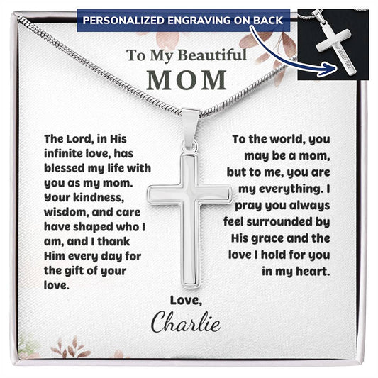 Personalized Cross Necklace - Gift for Mom from Her Child