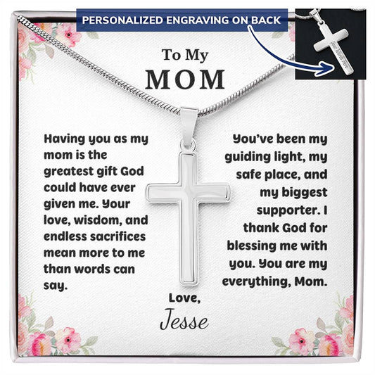 Personalized Cross Necklace - Christian Gift for Mom