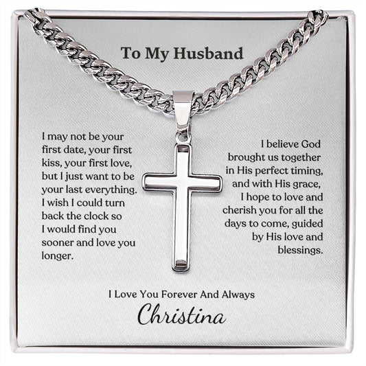 Cuban Chain with Engraved Cross Necklace - A Special Gift from Wife to Husband