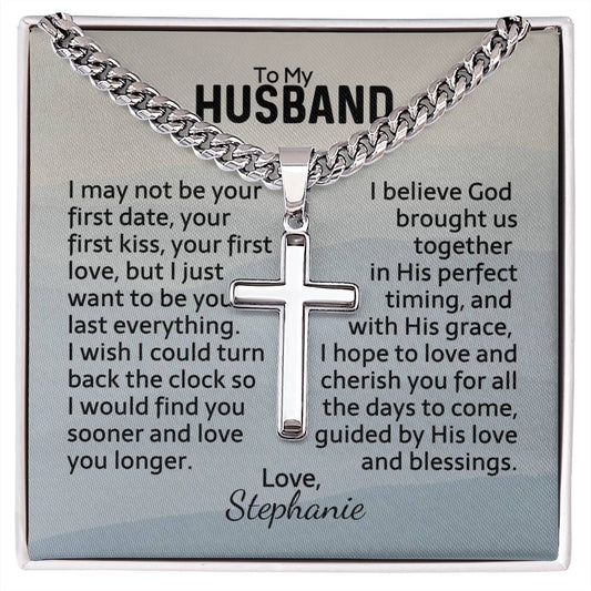 Cuban Chain with Engraved Cross - Christian Gift for Husband