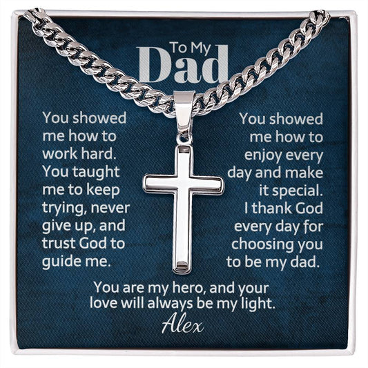 Cuban Link Chain with Engraved Cross - Gift For Dad