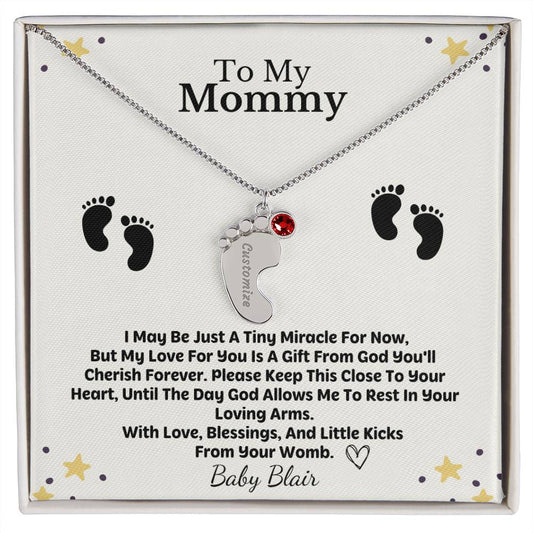 Mommy To Be Custom Baby Feet Necklace with Birthstone